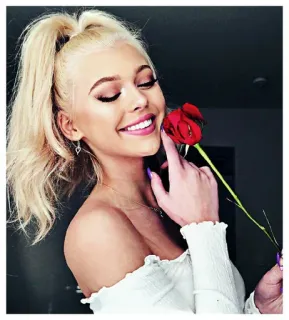 🥀 phụ nữ, chân dung, cô gái, hoa hồng, mỉm cười, tóc vàng telegram sticker