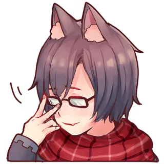 😎 Anime, Orecchie da gatto, Occhiali, Sciarpa, Personaggio telegram sticker