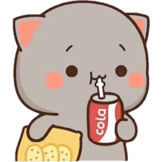 😗 cola kucing, cola, minuman, camilan, keripik, imut, kartun telegram sticker