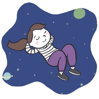 ☝️ fille, espace, étoiles, planète, rêve, dessin animé telegram sticker