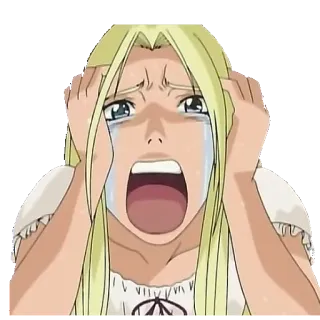 😰 crying, anime, upset, distressed, blonde hair telegram sticker