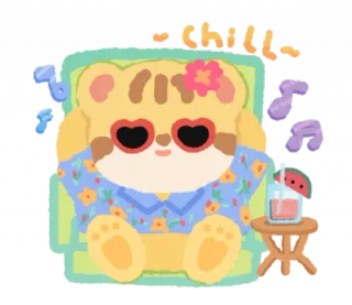 🐯 chill 虎, チル, リラックス, 夏, アニメ, ビーチ, かわいい, サングラス whatsapp sticker