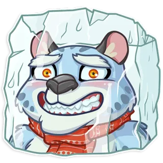 🥶 เสือดาวหิมะ, น้ำแข็ง, ฤดูหนาว, การ์ตูน, สัตว์, น่ารัก, สติกเกอร์ whatsapp sticker