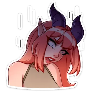 😧 anime style, pink hair, demon, horns, fantasy telegram sticker