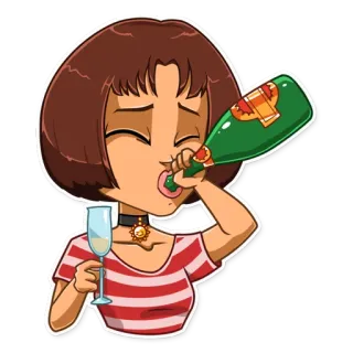 🍷 饮酒, 女人, 酒精, 派对, 庆祝, 卡通 telegram sticker