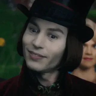 🎩 Willy Wonka Charlie and the Chocolate Factory Willy Wonka, Johnny Depp, Schokolade, Hut, Film, Wonka, Figur, Roald Dahl telegram sticker