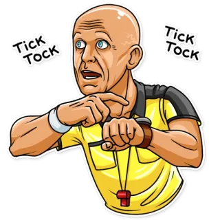 ⌚️ Tick Tock árbitro, fútbol, tiempo, tarjeta amarilla whatsapp sticker
