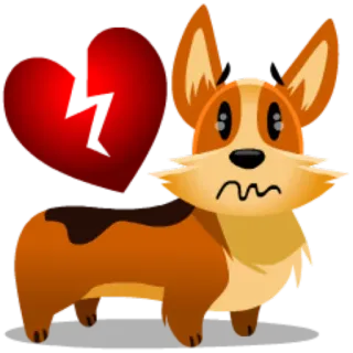 💔 corgi, perro, corazón roto, triste, animal, dibujos animados telegram sticker