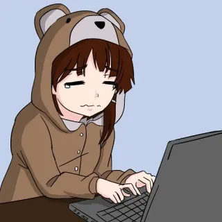 😢 anime, bear costume, computer, crying, cute, kawaii telegram sticker