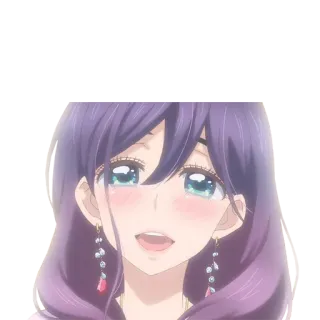 😄 anime girl, purple hair, blue eyes, earrings, smile, cute whatsapp sticker