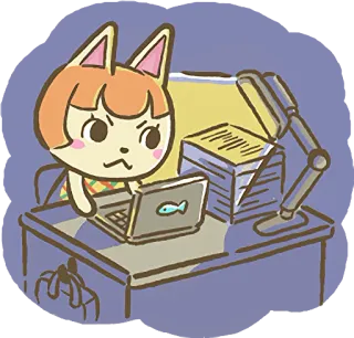 🌙 animal, gato, portátil, escritorio, oficina, dibujos animados, lindo whatsapp sticker