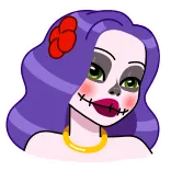 😈 tête de mort mexicaine, maquillage, cheveux violets, Dia de los Muertos, jour des morts, Catrina, femme, peinture faciale telegram sticker