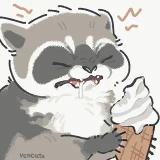 🥶 raccoon, ice cream, cute, animal, cartoon, angry telegram sticker