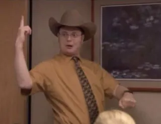👆 Dwight Schrute The Office Dwight, The Office, Schrute, Cowboy, Drôle, Chapeau telegram sticker