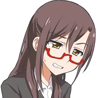 😬 Anime, Mulher, Óculos, Irritada, Personagem, Ilustração, Retrato telegram sticker