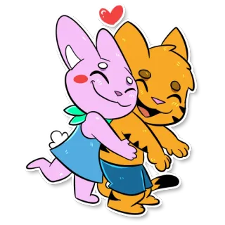 😍 Desenho animado, Animais, Abraço, Amor, Fofo, Kawaii, Coelho, Gato telegram sticker