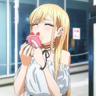 😋 Anime, ragazza, bionda, mangiare, cupcake telegram sticker