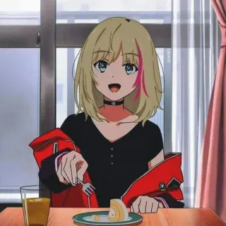 ❤️ anime, girl, eating, cake, kawaii telegram sticker