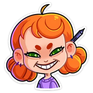 😈 cartoon, girl, artist, drawing, orange hair, pen whatsapp sticker