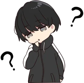 👣 애니메이션, 질문, 생각, 치비, 만화, 의심 telegram sticker