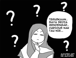 🤔 TERUSKAAN..
SAYA SEDIA
MENDENGAR..
CURIOUS NAK
TAU NIE... pergunta, curioso, mulher, pensando, hijab telegram sticker