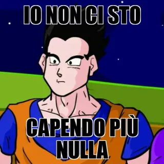 🤔 Gohan Dragon Ball Z IO NON CI STO
CAPENDO PIÙ NULLA Gohan, Dragon Ball Z, Anime, Confuso, Italiano, Meme telegram sticker