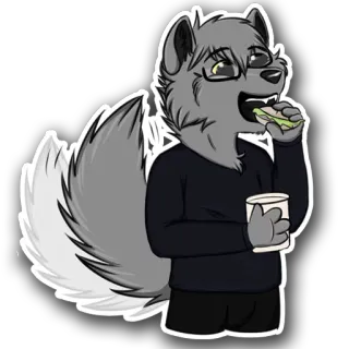 🍔 Furry, Anthro, Lobo, Comiendo, Sándwich, Dibujos animados, Animal telegram sticker