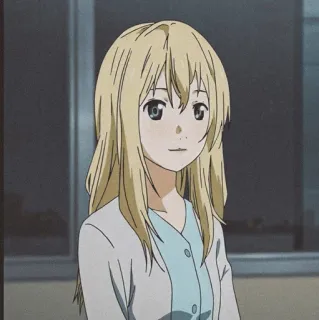 🩰 Kaori Miyazono Your Lie in April Anime, Meisje, Blond Haar, Personage, Glimlach, Illustratie, Cartoon telegram sticker