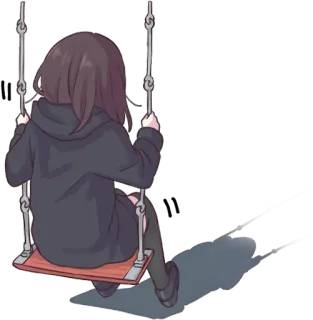 😔 girl, swing, anime, sad, lonely, brunette telegram sticker