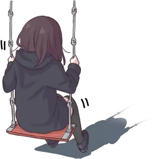 😔 garota, balanço, anime, triste, solitária, moletom com capuz, parque whatsapp sticker