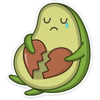 💔 avocat, chagrin d'amour, triste, emoji, dessin animé, sentiment, brisé, fruit telegram sticker