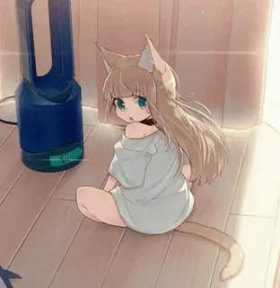 🧡 dziewczyna anime, kocie uszy, kemonomimi, słodki, kawaii telegram sticker