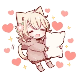 🌟 kucing, bantal, anime, kawaii, imut, hati, berkilau telegram sticker