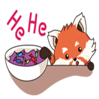 🍭 He He キツネ, レッサーパンダ, キャンディ, ボウル, スイーツ, かわいい, 面白い telegram sticker