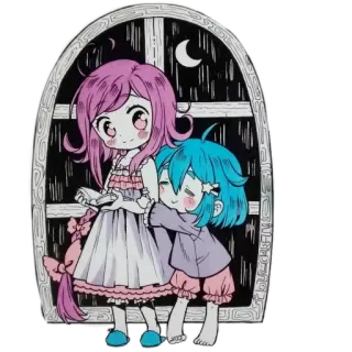 😍 アニメ, 漫画, かわいい, 可愛い, 友情, 月, 雨, 窓 telegram sticker