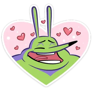 ❤ cartoon, hart, liefde, schattig, groen wezen, konijn telegram sticker