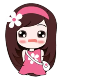 😨 卡通, 女孩, 花, 粉色, 可爱, 贴纸 whatsapp sticker