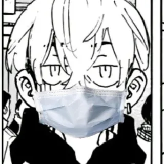 😷 anime, character, mask, black and white, manga whatsapp sticker