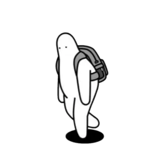 🌫 Мультфильм, Персонаж, Белый, Рюкзак, Минимализм, Ходьба whatsapp sticker