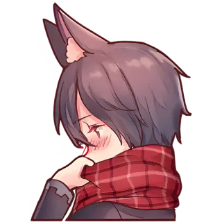 😳 Anime, Orecchie da gatto, Sciarpa, Rossore, Carino, Cartone animato telegram sticker