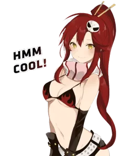 👍 HMM COOL! anime, woman, red hair, bikini, cool, hmm telegram sticker