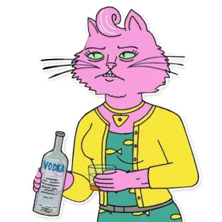 🥛 Princess Carolyn BoJack Horseman VODKA кот, водка, выпивка, мультфильм, алкоголь, Принцесса Кэролин, Конь БоДжек telegram sticker