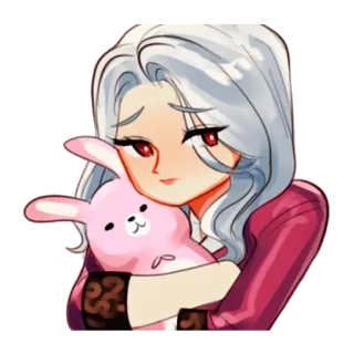 🐰 woman, anime, girl, cute, bunny, hug, pink telegram sticker