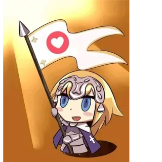 ❤️ Jeanne d'Arc Anime, Chibi, Vlag, Hart, Pantser, Leuk telegram sticker