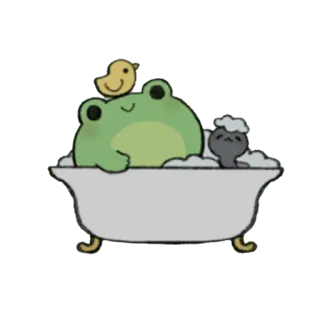 😀 개구리, 오리, 욕조, 귀여운, 카와이, 동물 telegram sticker