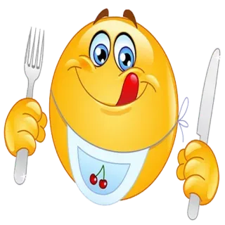 😋 emoji, food, eating, hungry, bib, fork, knife, cherries telegram sticker