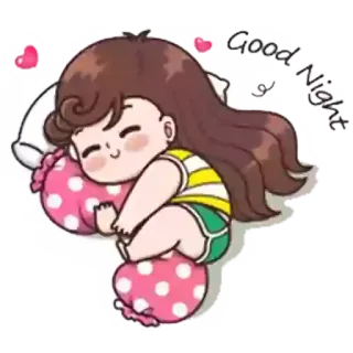 😊 Good Night sleep, girl, cute, cartoon, good night telegram sticker