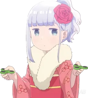 👘 Anime, Fille, Rose, Ciseaux, Mignon telegram sticker