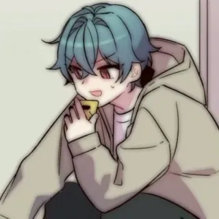 💬 Estilo anime, Dibujos animados, Sudadera con capucha, Hombre, Pelo azul telegram sticker