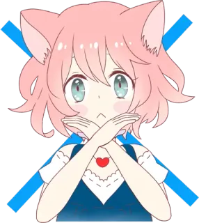 🙅 Anime, Ragazza, Gatto, Orecchie, Capelli Rosa, Braccia Conserte telegram sticker